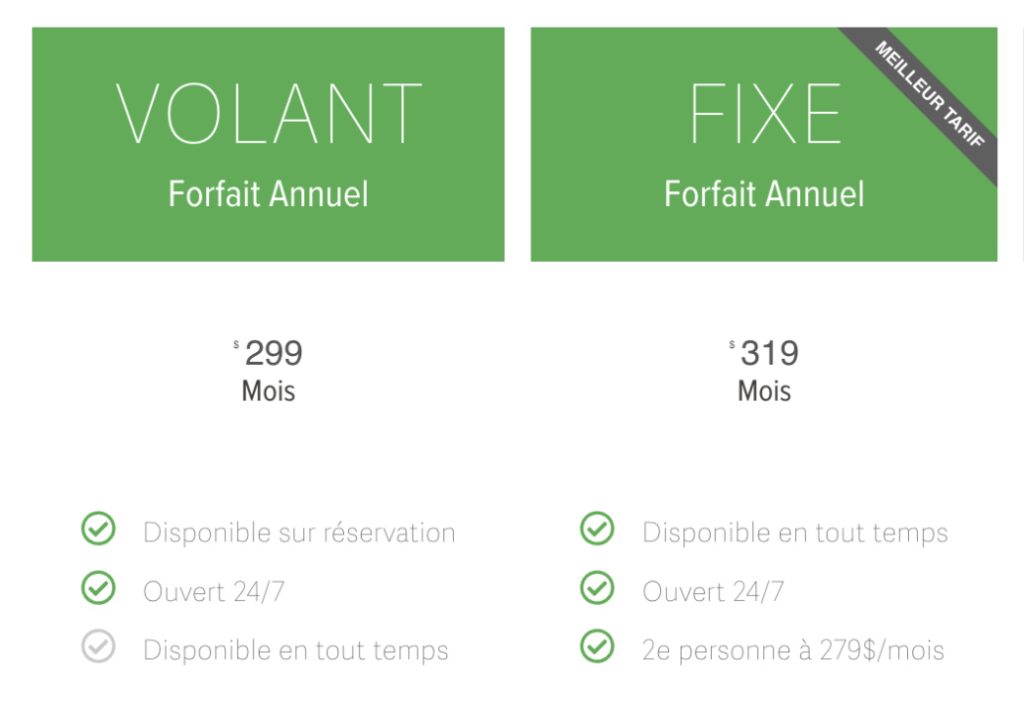 Table de prix Annuel du Bureau collaboratif